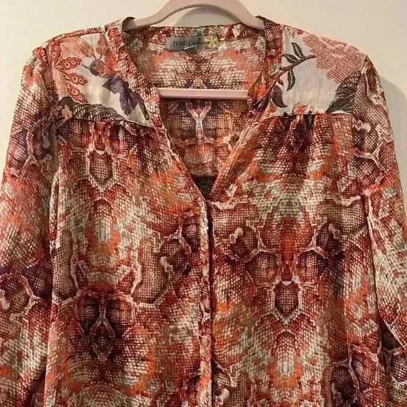 Anthropologie Fig & Flower Sheer Floral Button Up Shirt Blouse Top Size Large - Picture 6 of 10